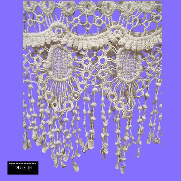 DULCIE NEW Crochet Paisley/Medallion Fringed Hem Overlay Cover-Up Top M - Picture 9 of 12